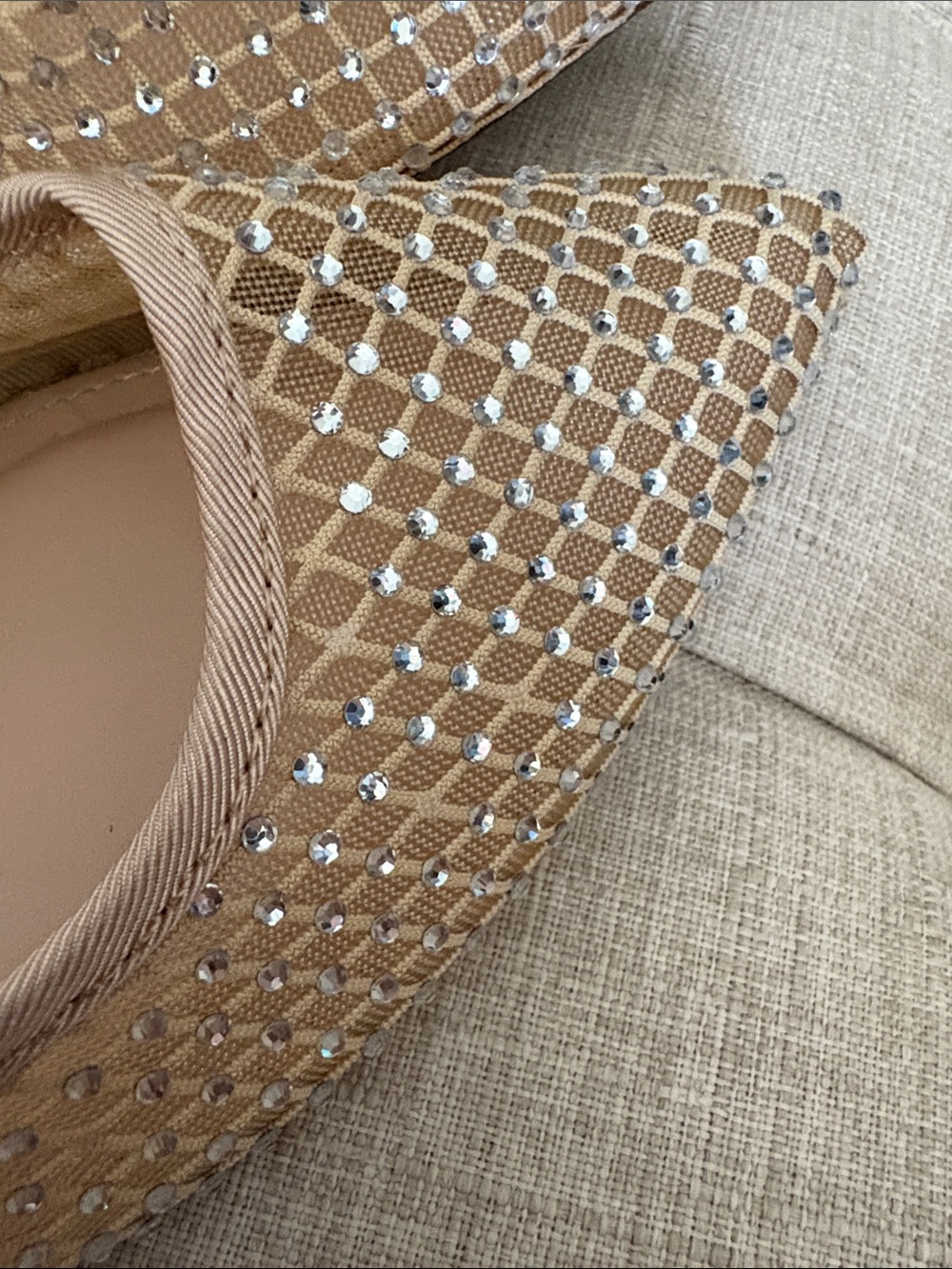 Sincerly Jules Beige Mesh Slingback Pointed-Toe Flats with Metallic Accents - Picture 4 of 4